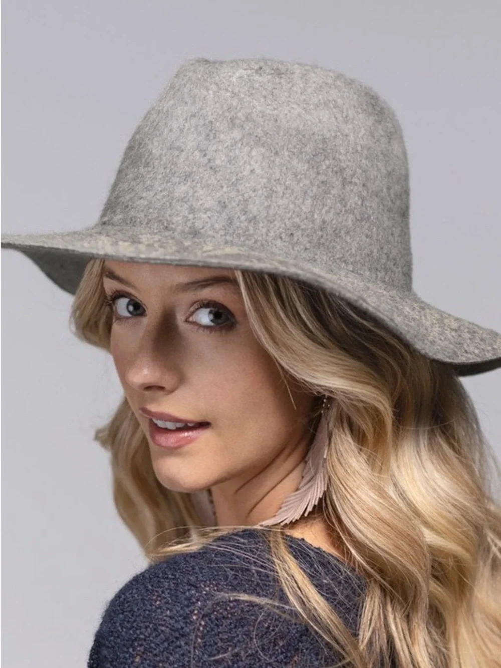 Classic Gray Wide-Brim Wool Felt Hat - Womens Accessory